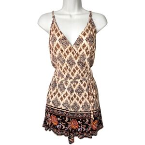 Xhilaration Womens Medium Bohemian Floral Spaghetti Strap Deep V Neck Romper